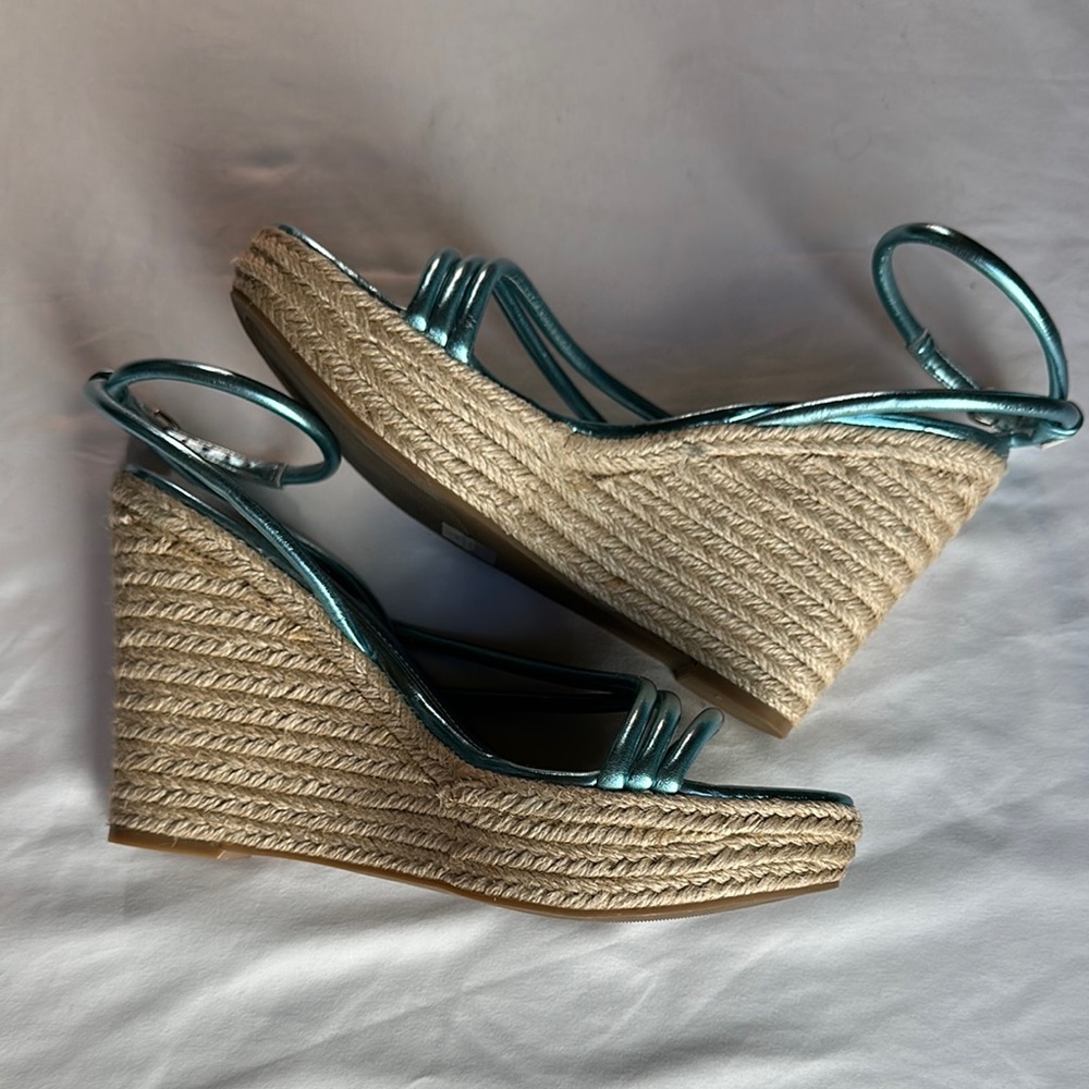 Nine West Shiny Blue Strappy Wedges - Picture 6 of 14